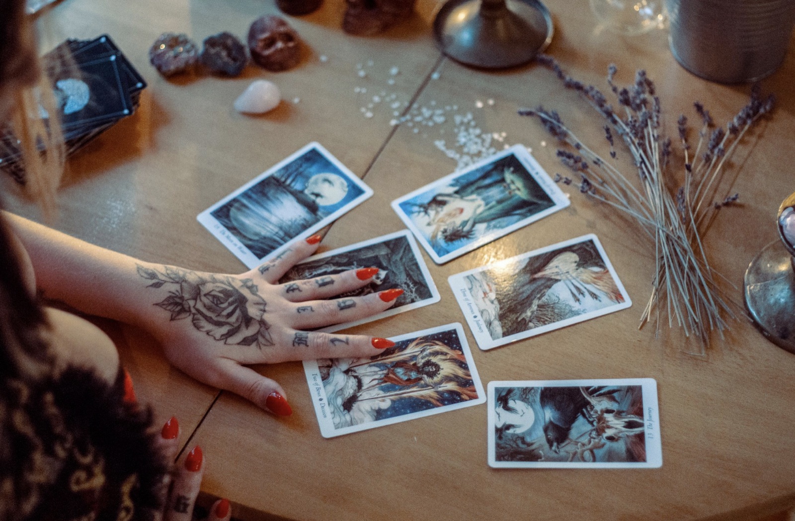 Tarot cards on a calm table setup